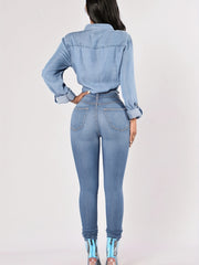 High Rise Skinny Jeans Slash Pocket Denim Pants