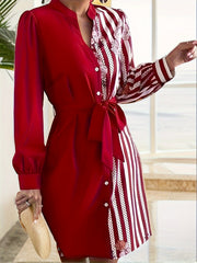 Women's Long Sleeve Button Up Dress With Belt
