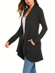 Open Front Drape Cardigan Long Sleeve Pocket Cardigan