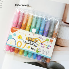 10 Twistable Crayons Glitter & Pastel Shades Non-Toxic Washable Gel