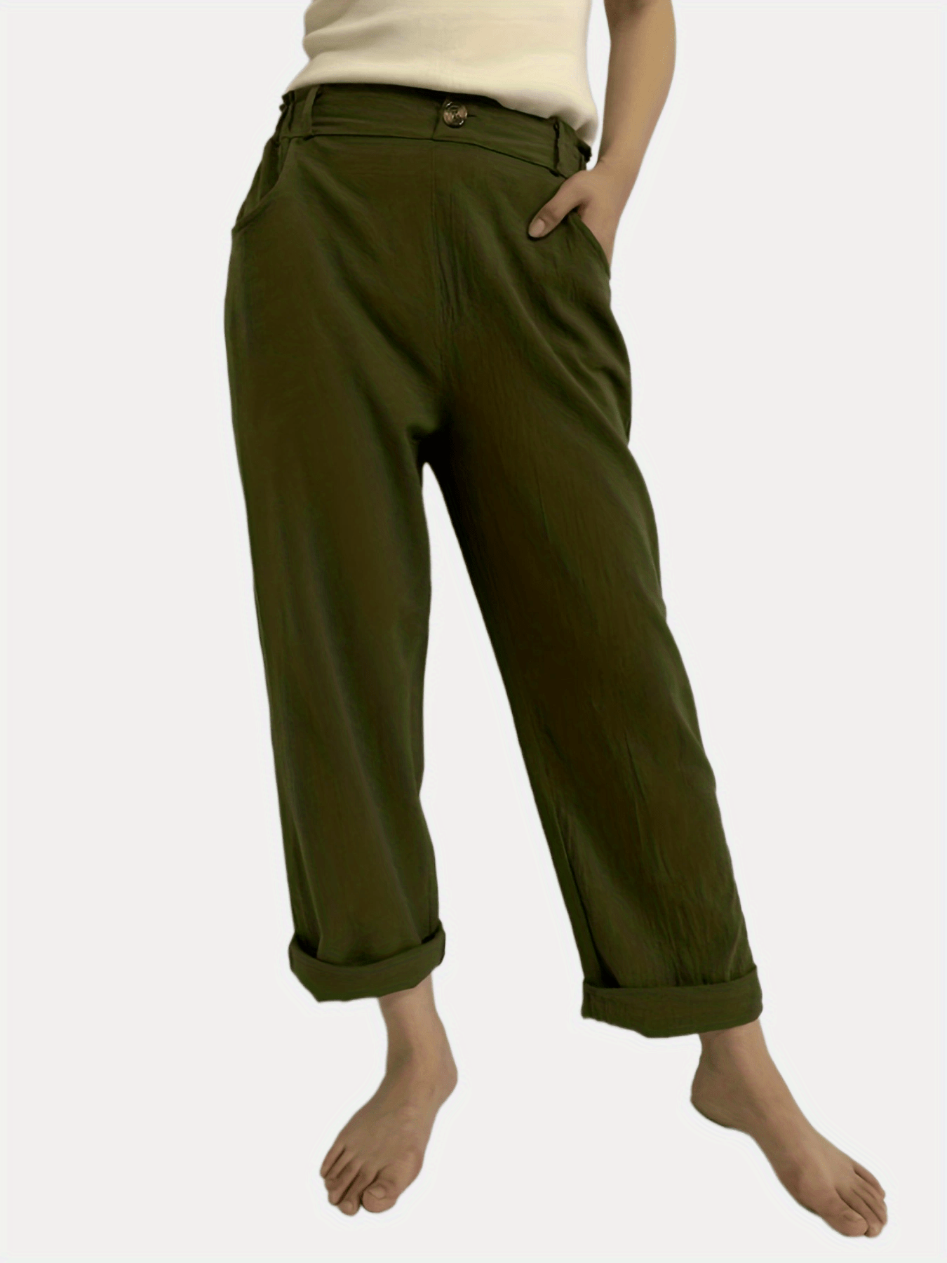 Y2K Solid Pockets Long Length Summer Pants Casual Loose Stylish High Waist Pants