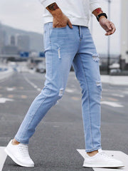 Slim Fit Ripped Jeans Men Casual Street Style Distressed Denim Pants