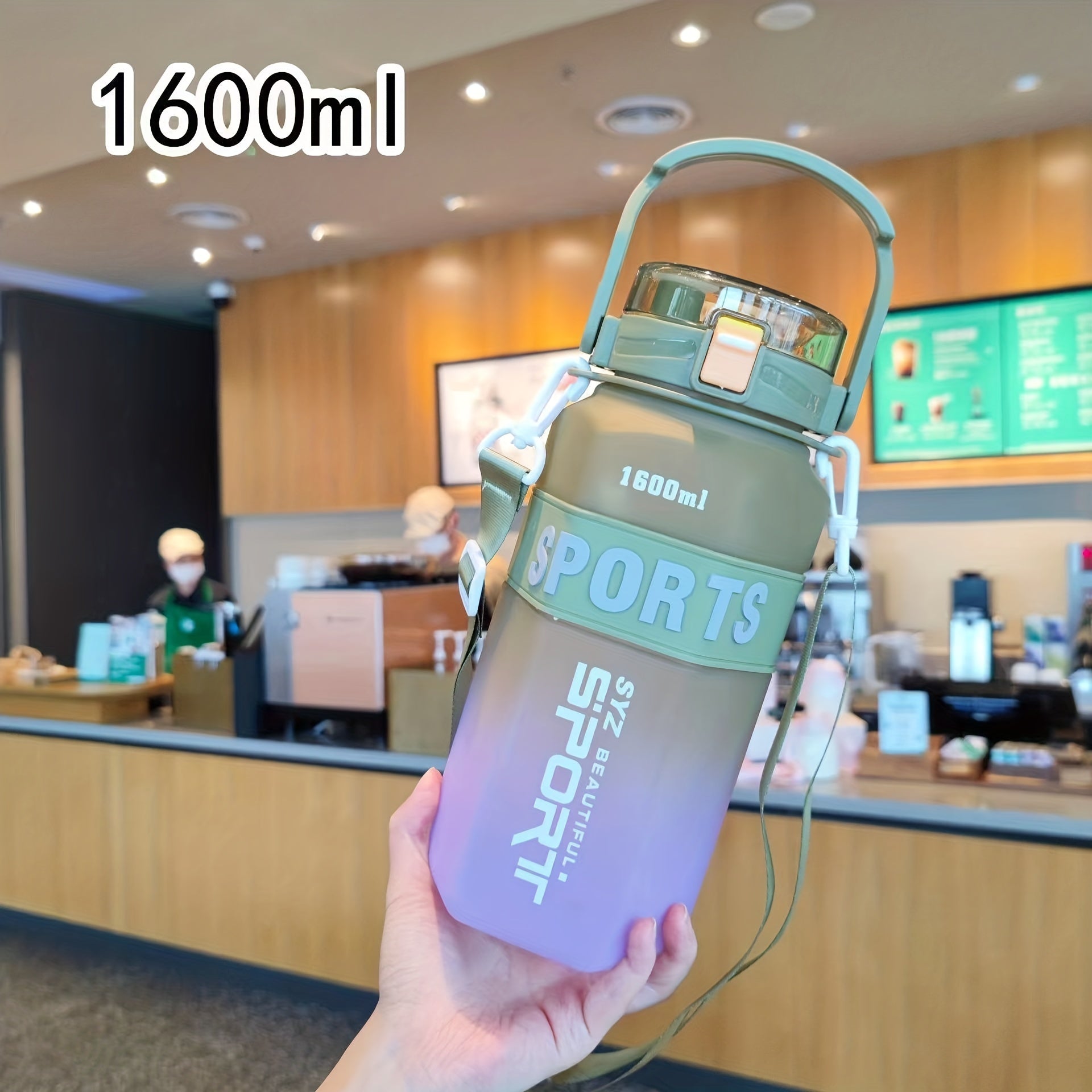 1600ml Gradient Plastic Water Cup Double Drinking Straw