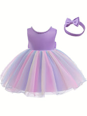 Adorable Toddler Gala Dress with Big Bow and Colorful Mesh Back