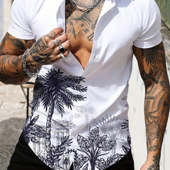 Coconut Tree Print Hawaiian Shirt - Men's Casual Short Sleeve Shirt