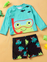 Frog Boys Swimsuit Set Sun Protection Quick Drying Long Sleeve Top & Sho
