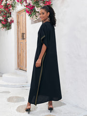 Boho Abaya Dress Women's Plus Golden Embroidered Bat Sleeve V Neck Max