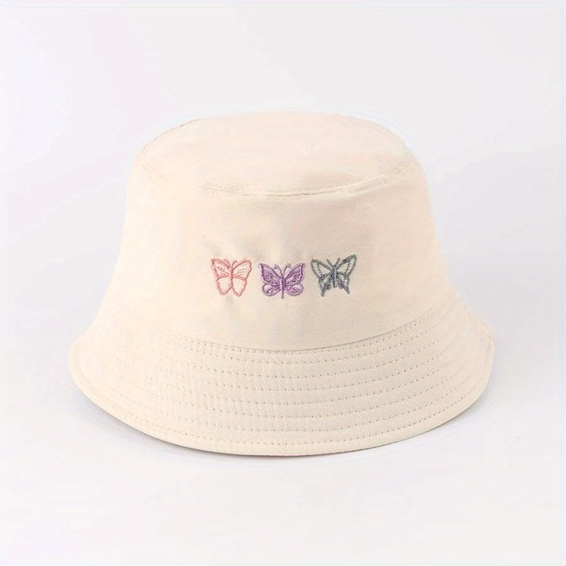 Butterfly Embroidery Bucket Hat Casual Sunscreen Cotton Fisherman Cap