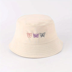 Butterfly Embroidery Bucket Hat Casual Sunscreen Cotton Fisherman Cap