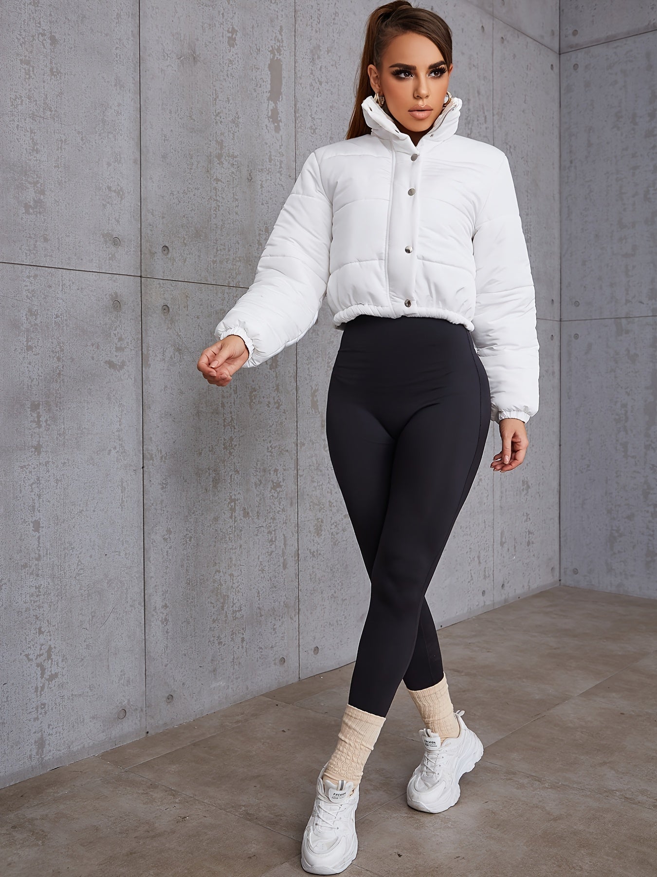 Button Front Zip Up Padded Coat Winter Outerwear
