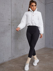 Button Front Zip Up Padded Coat Winter Outerwear