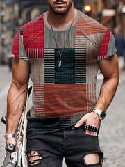 Vintage Style Printed Tee Shirt Men's Casual Street Style Stretch Round Neck Tee