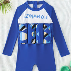 Boys Fish Pattern One Piece Swimsuit Long Sleeve Bathing Suit