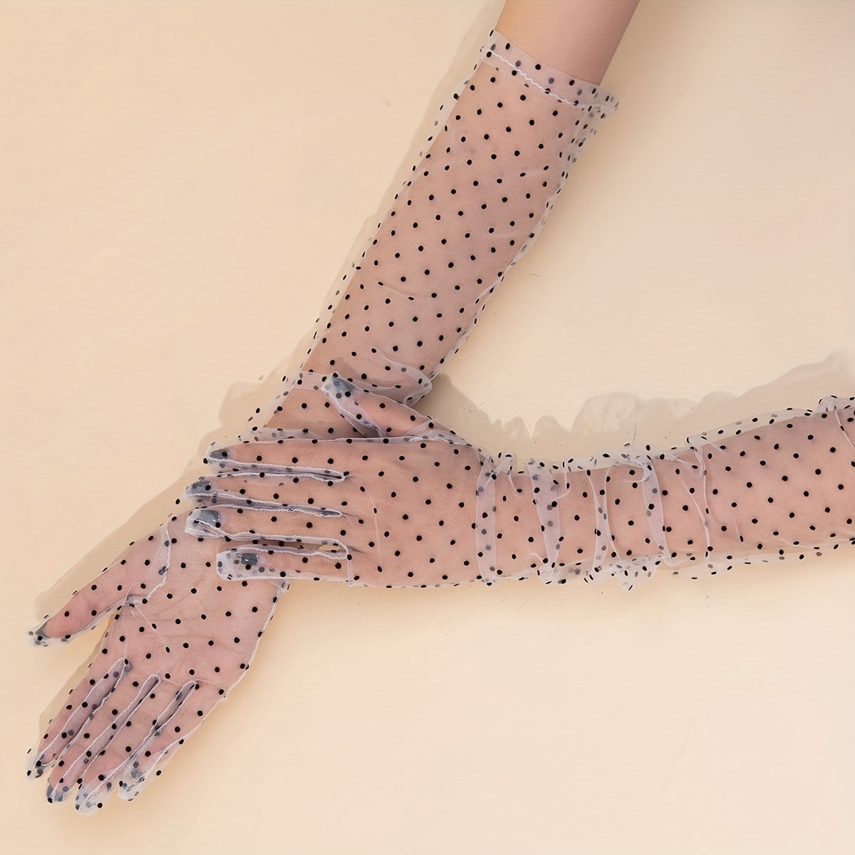 Polka Dot Long Gloves Transparent Decorative Party Prom Gloves Women