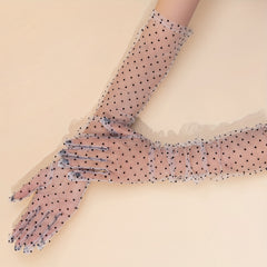 Polka Dot Long Gloves Transparent Decorative Party Prom Gloves Women