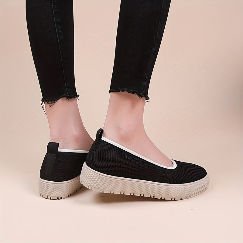 Breathable Knit Loafers Casual Slip On Platform Shoes