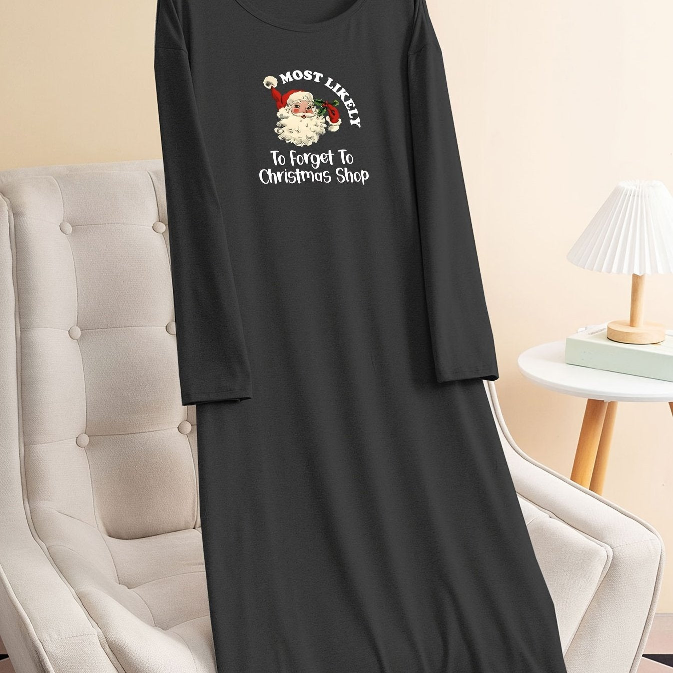 Christmas Lounge Dress Women's Plus Santa Claus & Letter Print