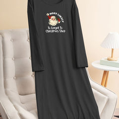 Christmas Lounge Dress Women's Plus Santa Claus & Letter Print