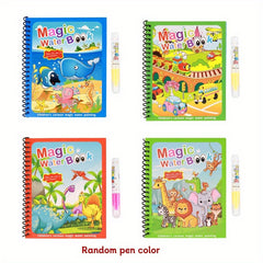 4pcs Reusable Watercolor Book Set with Pens Animal and Marine Life Themes