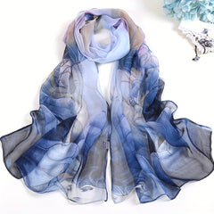 Lightweight Lotus Pattern Scarf Long Silk Feeling Sunscreen Scarf Shawl