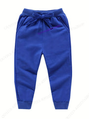 2pcs Boys Solid Drawstring Sweatpants Soft Comfortable Trousers For Spring Fall