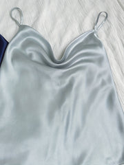 Solid Satin Pajama Set Draped Collar Cami Top & Shorts
