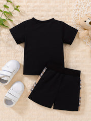 Toddler Boy Outfit Plaid Splicing Casual Set 2pcs