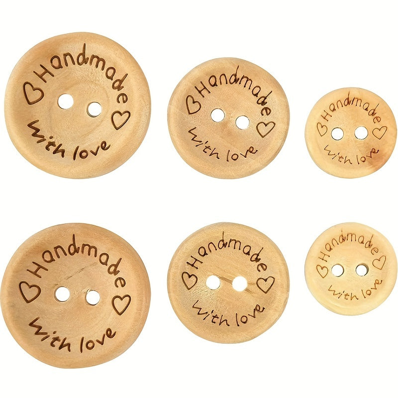 Handmade Love Heart Wooden Button Round Decorative 2 Holes 15mm 20mm