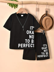 Boys Casual Letter Print T-shirt & Shorts Set - Summer Holiday