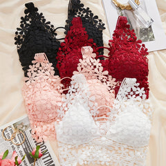 4pcs Lace Cut Out Wireless Bras Women's Lingerie
