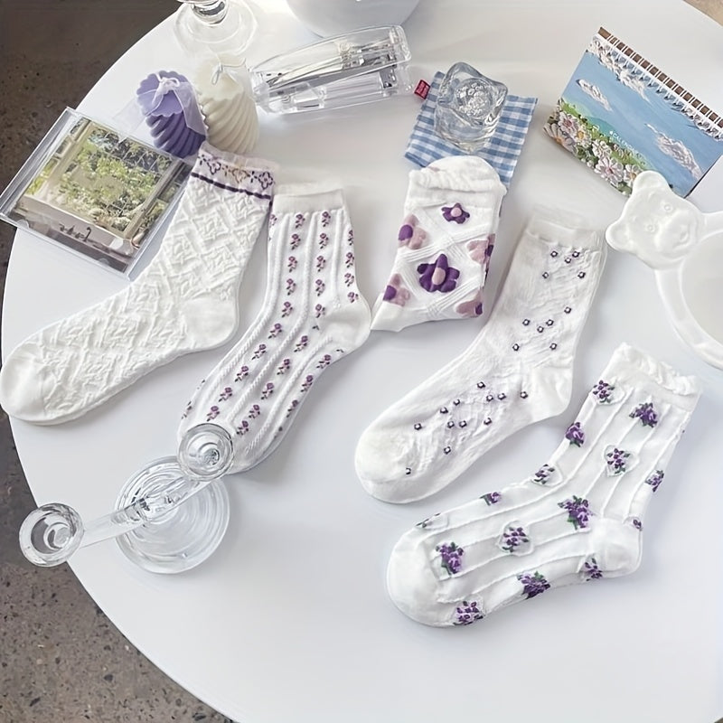 3D Floral Textured Ruffle Socks Women's Stockings