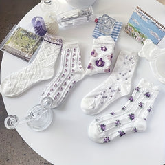 3D Floral Textured Ruffle Socks Women's Stockings