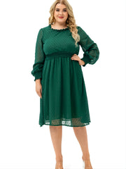 Polka Dot Mesh Sleeve Midi Dress