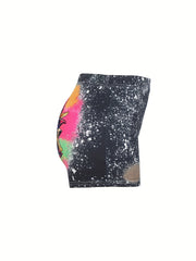 Sunflower Print Skinny Shorts for Women