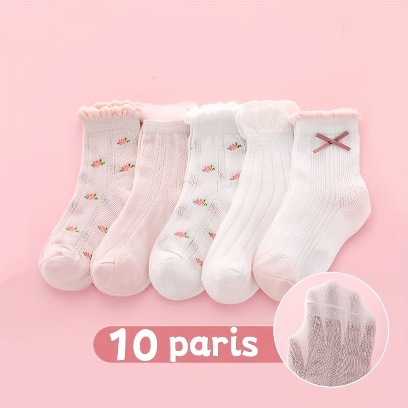 Girls Kids Flowers Pattern Socks Breathable Comfy Socks Spring Summer Children's