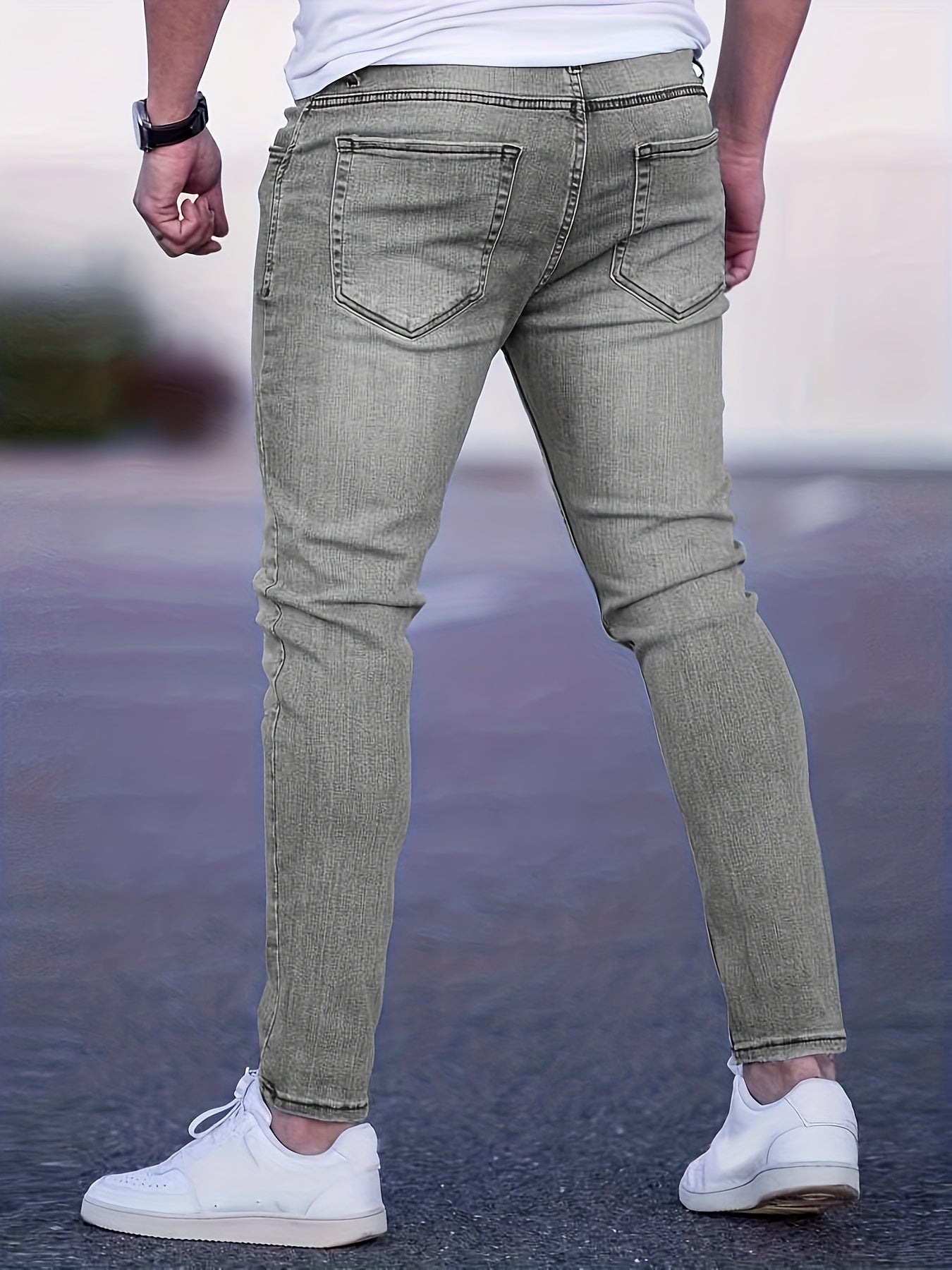 Men's Slim Fit Ripped Jeans Casual Street Style Distressed Denim Pants