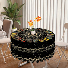 Tarot Round Tablecloth 63 Inch Boho Table Cloth Divination Tarot Pattern