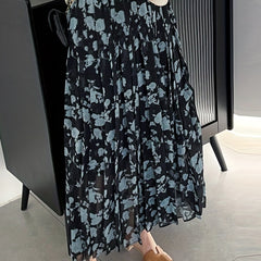 Floral Print Pleated Skirt Elastic Waist Skirt for Spring & Summer