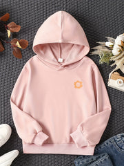Girls Smile & Flower Graphic Hooded Sweatshirt Long Sleeve Hoodies Pullover Tops
