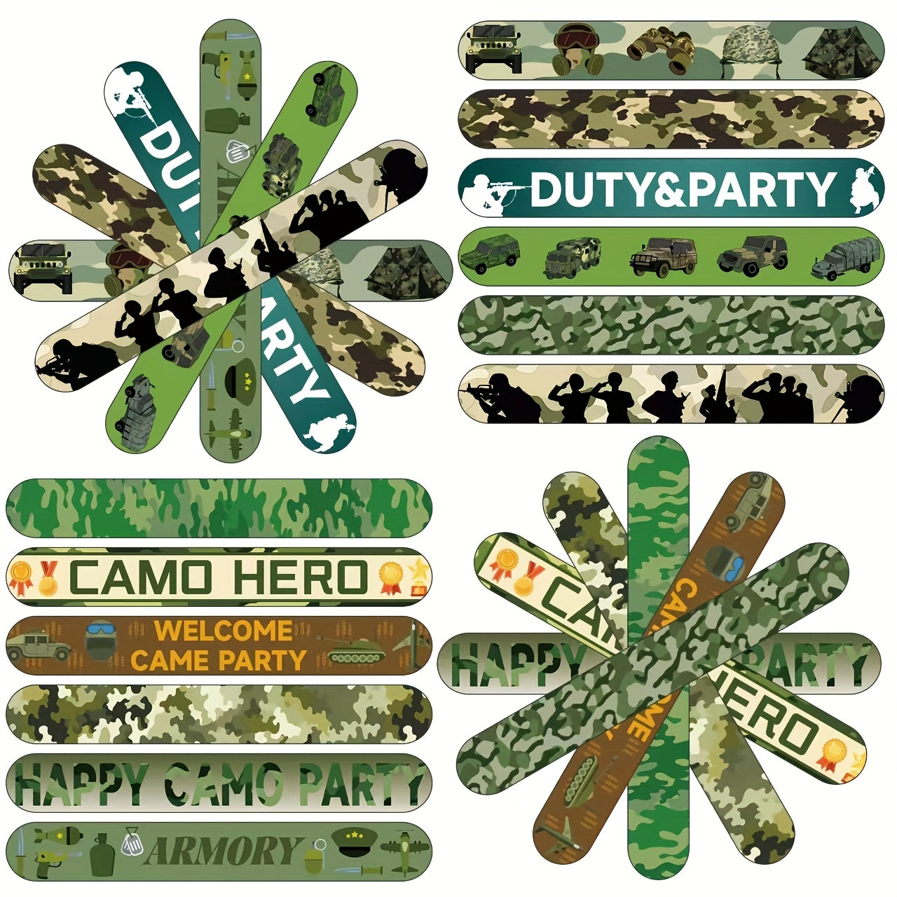 12pcs Army Memorial Slap Bracelets for Kids Boys & Girls