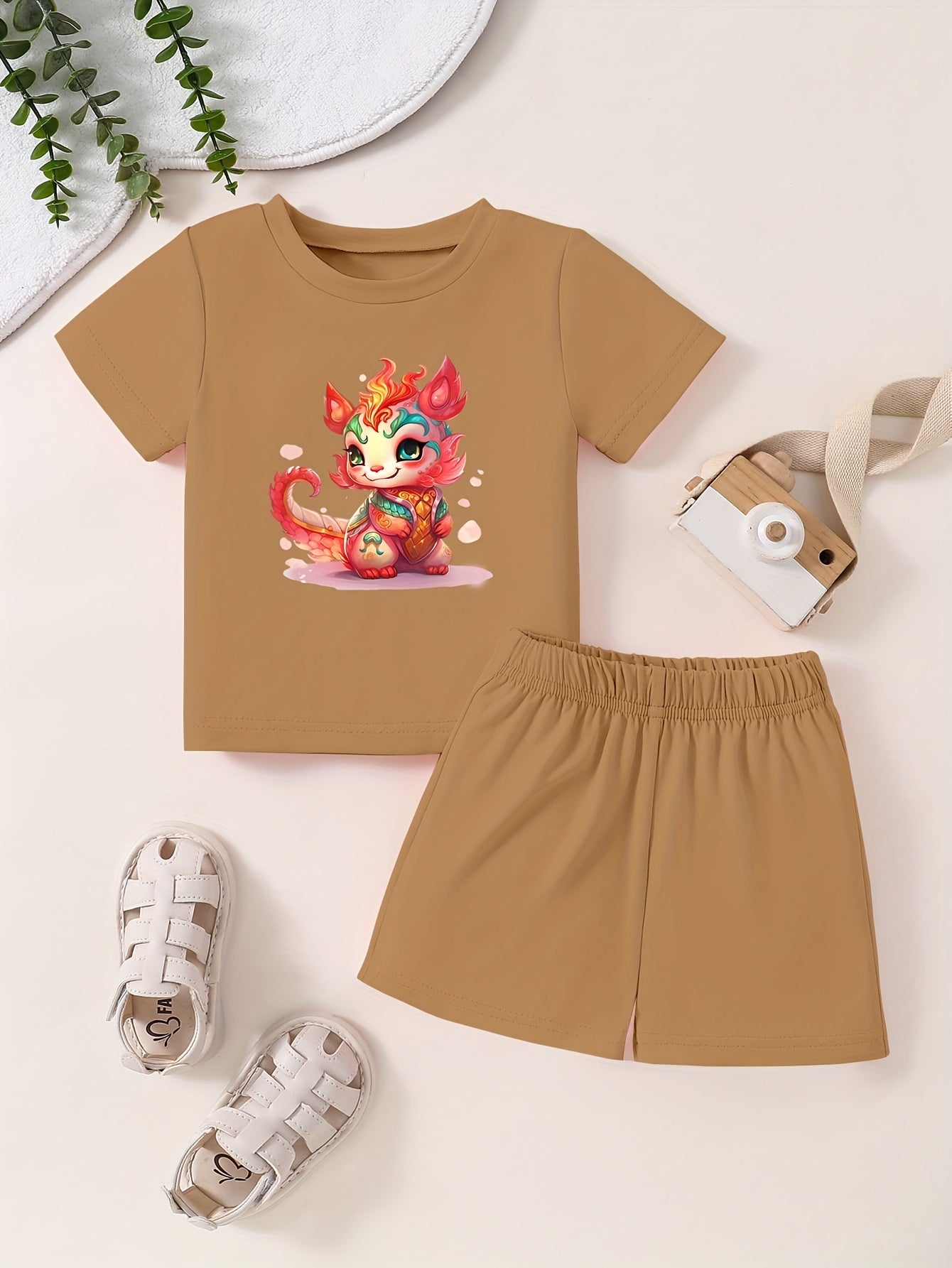 Toddler Kid 2pcs Cartoon Pattern Set Short Sleeve T shirt & Shorts
