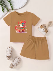 Toddler Kid 2pcs Cartoon Pattern Set Short Sleeve T shirt & Shorts