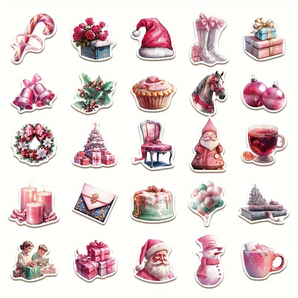 50 Pink Christmas Series Graffiti Stickers, Waterproof DIY Decoration