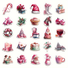 50 Pink Christmas Series Graffiti Stickers, Waterproof DIY Decoration