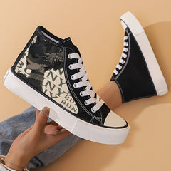 Chinese Girl Pattern Lightweight High Top Canvas Sneakers