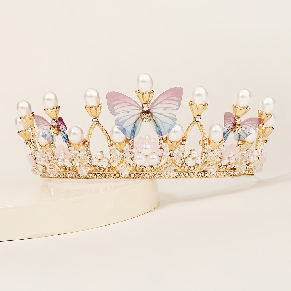 Pearl Butterfly Crown Headband Party Favor Princess Tiara Wedding Cosplay