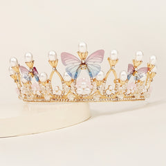 Pearl Butterfly Crown Headband Party Favor Princess Tiara Wedding Cosplay
