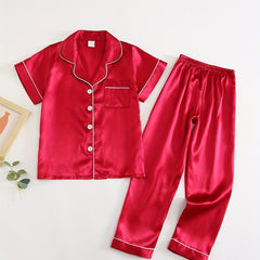 Kid's 2pcs Pajamas Short Sleeve Top & Pants Set Solid Loungewear PJ Set