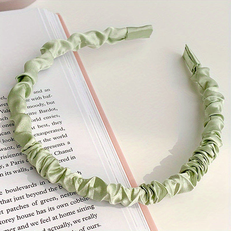 Sweet Satin Pleated Headband All Match Hair Hoop for Women Girls