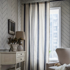 Stripe Navy Kitchen Curtain Half Blackout Cotton Linen Curtain